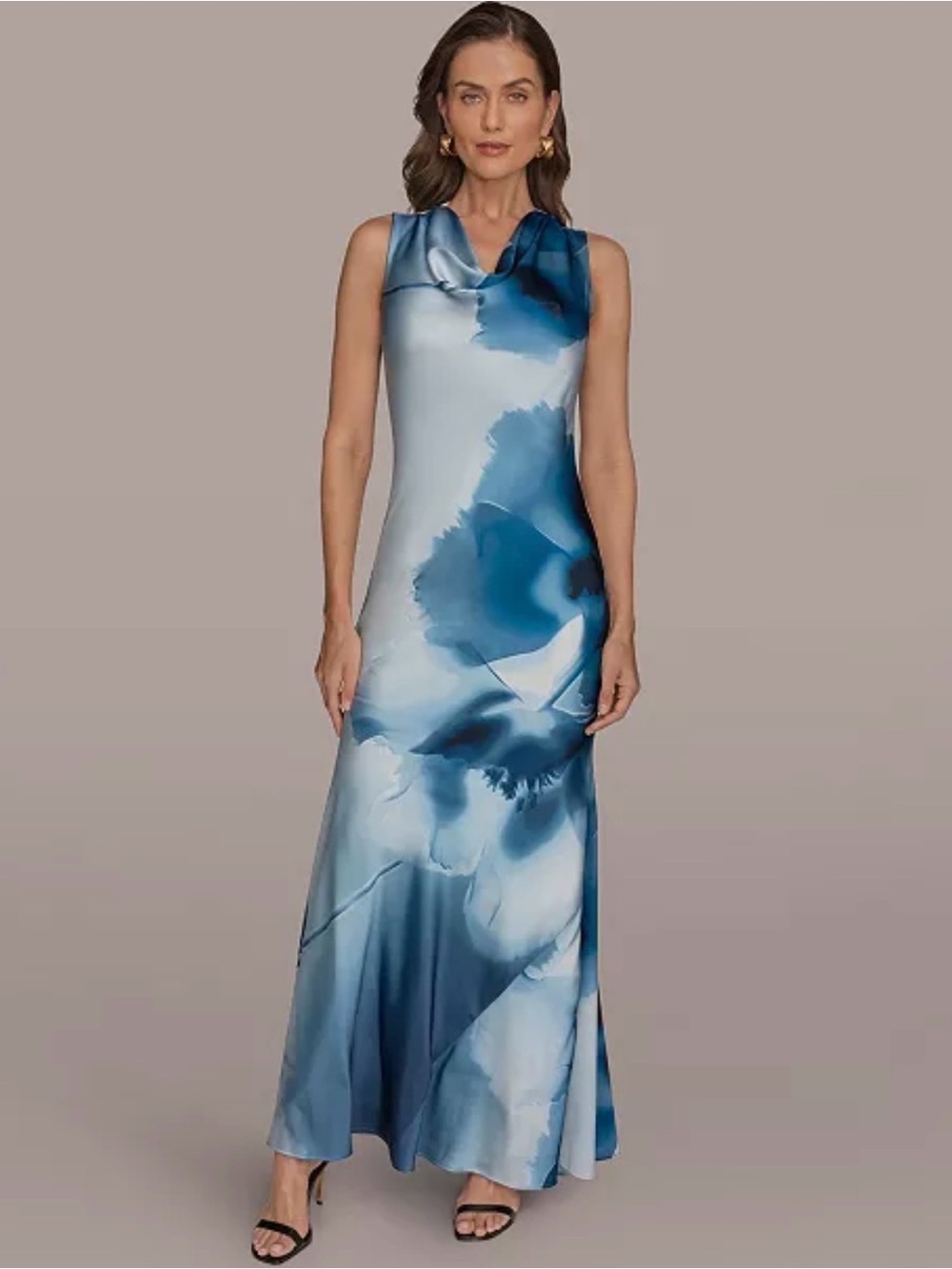 Cowl neck blue watercolor gown